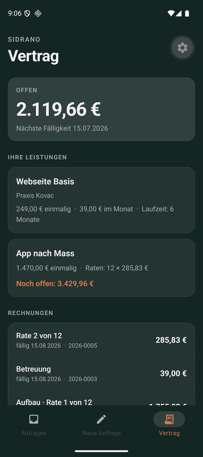 Android: Leistungen und Rechnungen